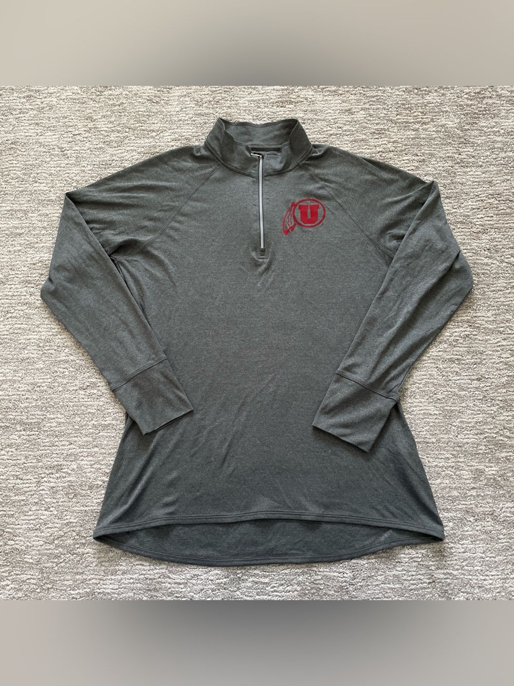 University Of Utah Utes /4 Zip Pullover Shirt Gray Women’s Size XL Lightweight